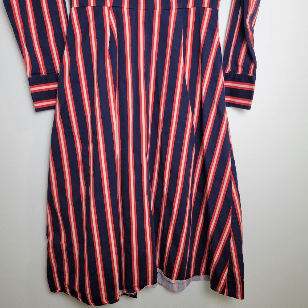 Boden Navy and Coral Stripe Midi Shirt Dress - Picture 6 of 9